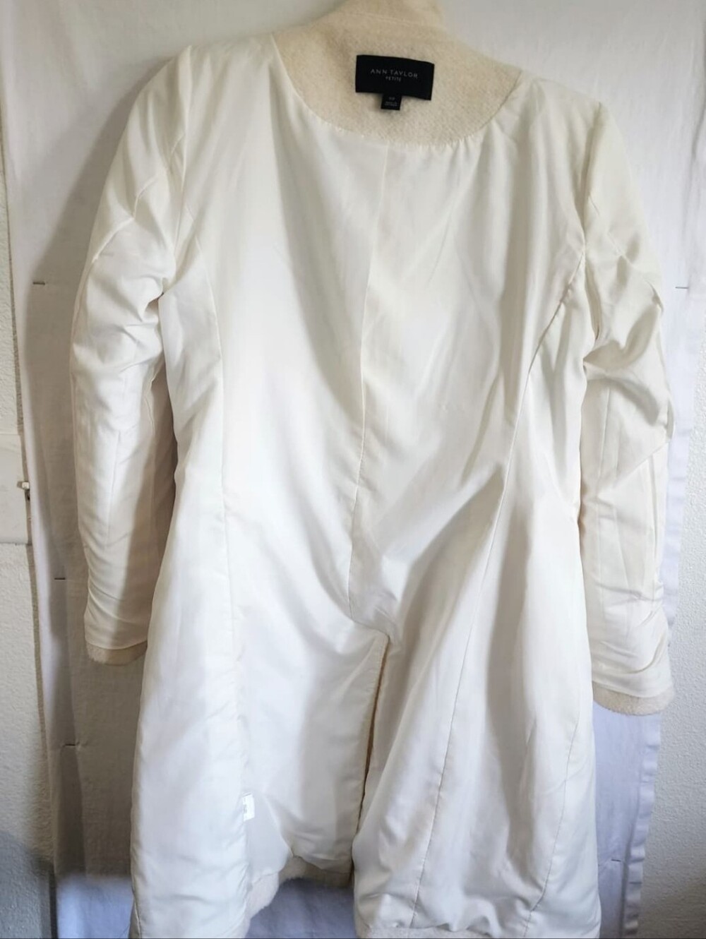 Ann Taylor Ivory Double-Breasted Long Wool Coat. - Picture 14 of 16